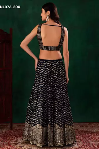 navy blue georgette embroidered wedding lehenga choli