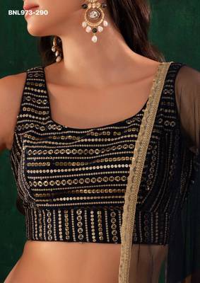 navy blue georgette embroidered wedding lehenga choli 4