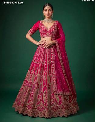 pink silk blend embroidered bridal lehenga choli 1