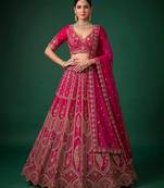 pink silk blend embroidered bridal lehenga choli