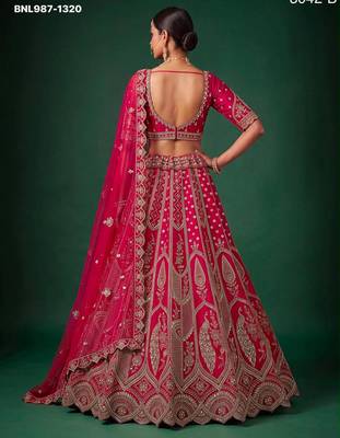 pink silk blend embroidered bridal lehenga choli 2