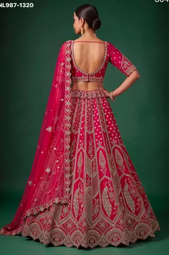 pink silk blend embroidered bridal lehenga choli