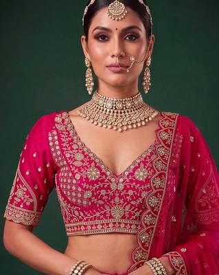 pink silk blend embroidered bridal lehenga choli 3
