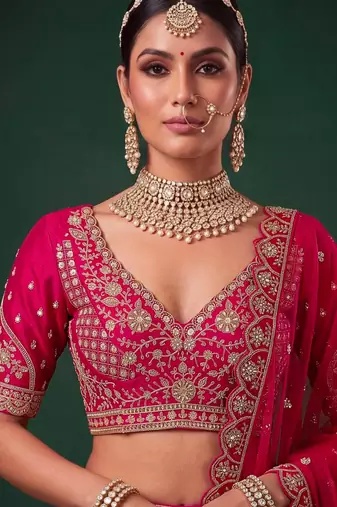 pink silk blend embroidered bridal lehenga choli
