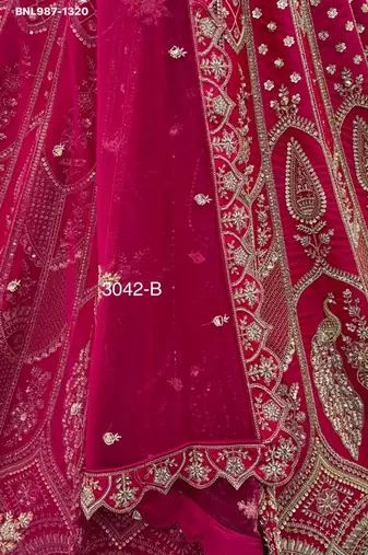 pink silk blend embroidered bridal lehenga choli