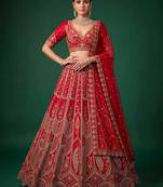 red silk blend embroidered bridal lehenga choli