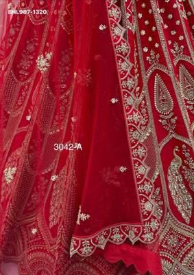 red silk blend embroidered bridal lehenga choli 4