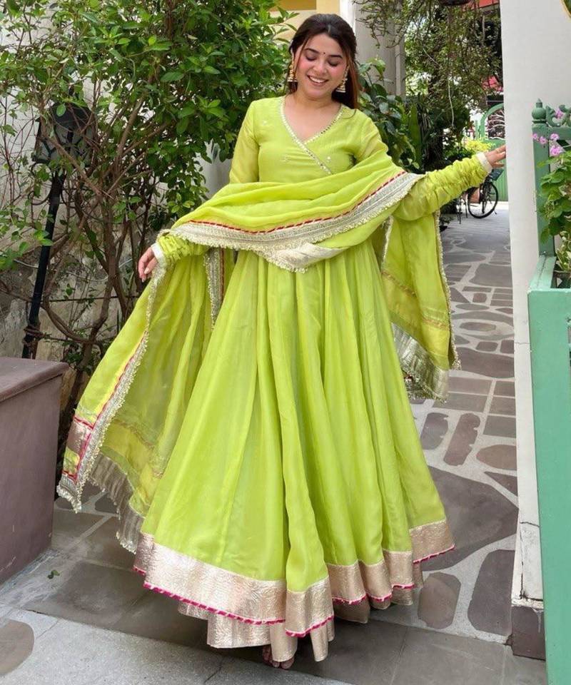 lime silk blend lace work festive lehenga choli