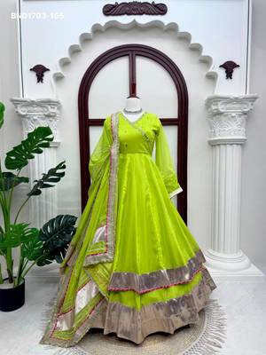 lime silk blend lace work festive lehenga choli 3