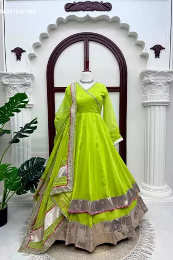 lime silk blend lace work festive lehenga choli