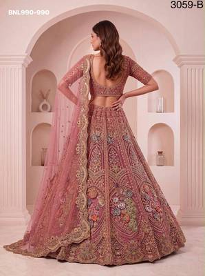 pink net embroidered wedding lehenga choli 2