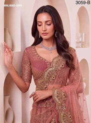pink net embroidered wedding lehenga choli 3