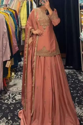 pink silk blend embroidered festive lehenga choli