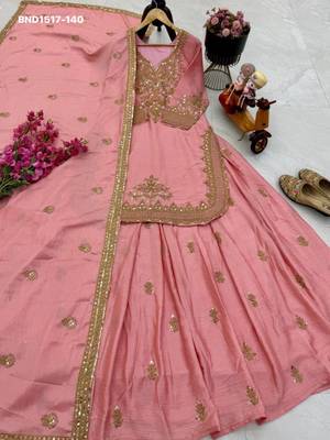 pink silk blend embroidered festive lehenga choli 3