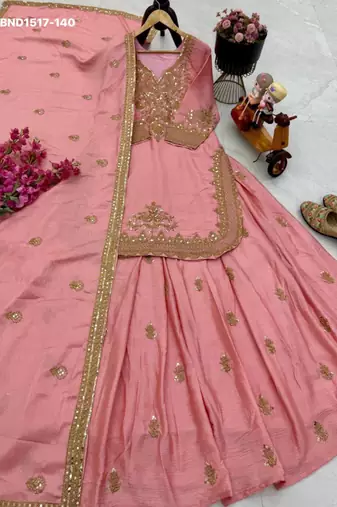 pink silk blend embroidered festive lehenga choli