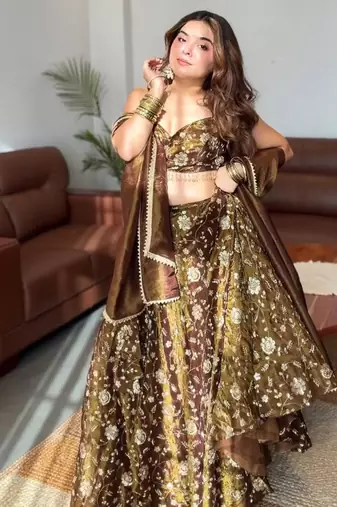 bronze silk blend embroidered festive lehenga choli
