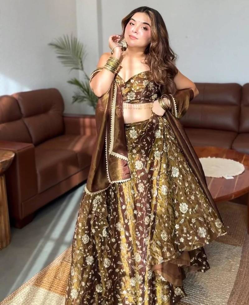 bronze silk blend embroidered festive lehenga choli