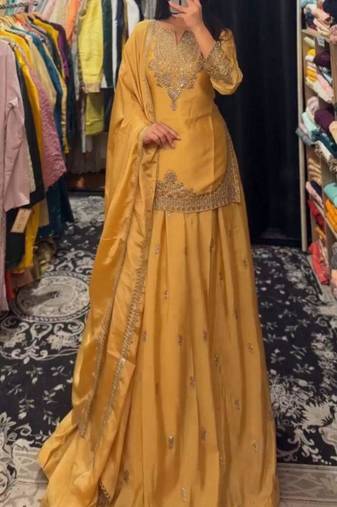 yellow silk blend embroidered festive lehenga choli