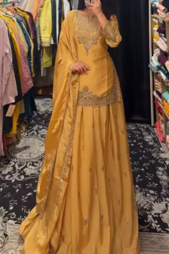 yellow silk blend embroidered festive lehenga choli