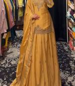 yellow silk blend embroidered festive lehenga choli