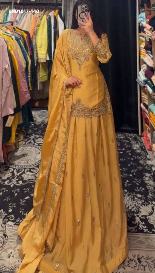 yellow silk blend embroidered festive lehenga choli