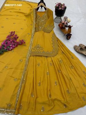 yellow silk blend embroidered festive lehenga choli 2