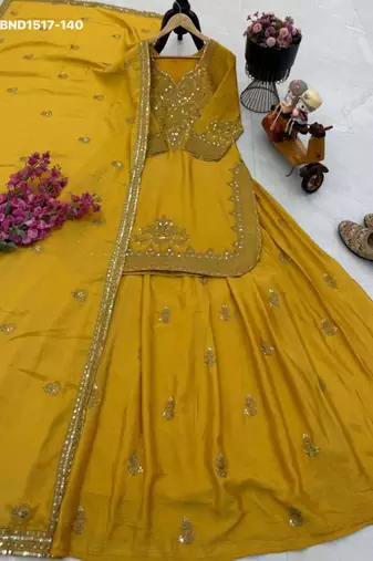 yellow silk blend embroidered festive lehenga choli