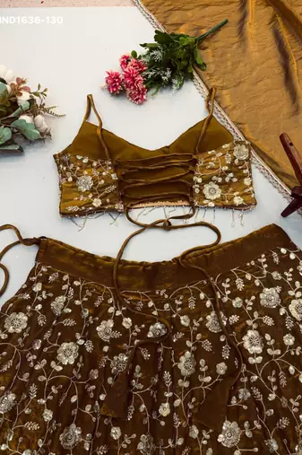 bronze silk blend embroidered festive lehenga choli