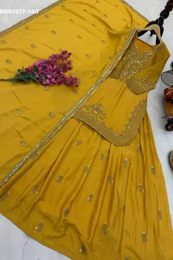 yellow silk blend embroidered festive lehenga choli
