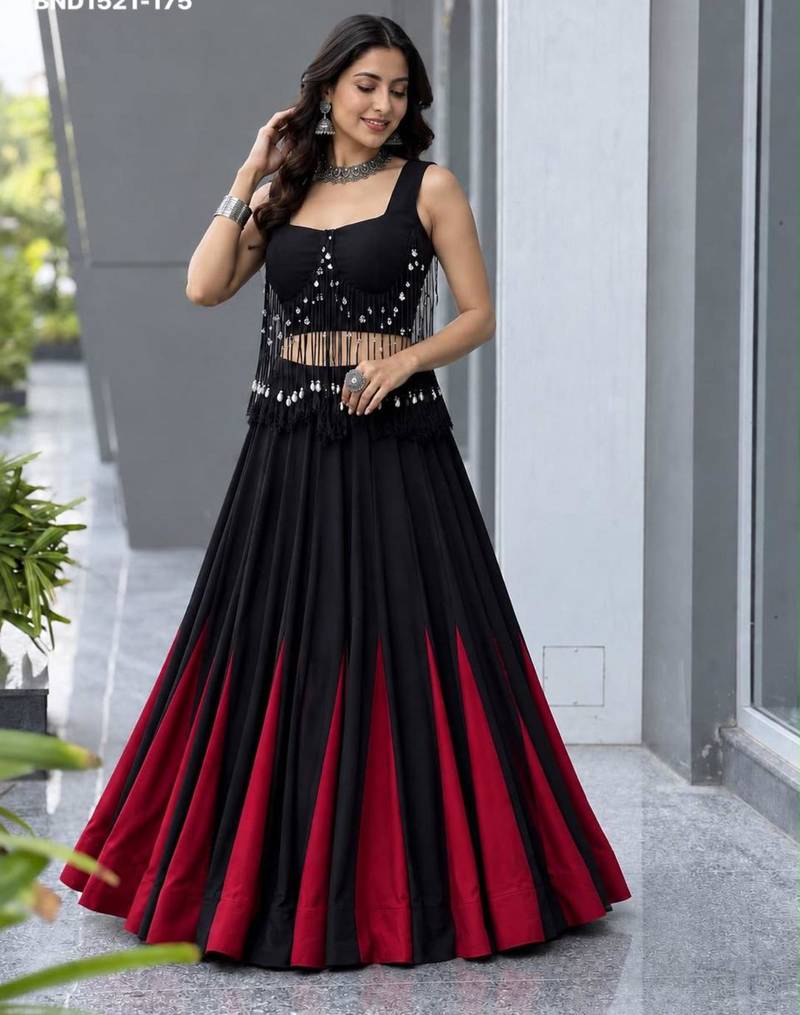 black cotton poly plain festive lehenga choli