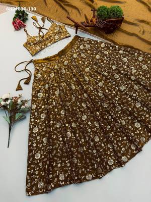 bronze silk blend embroidered festive lehenga choli 3