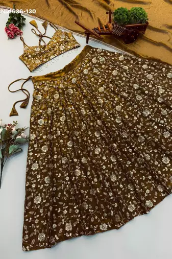 bronze silk blend embroidered festive lehenga choli
