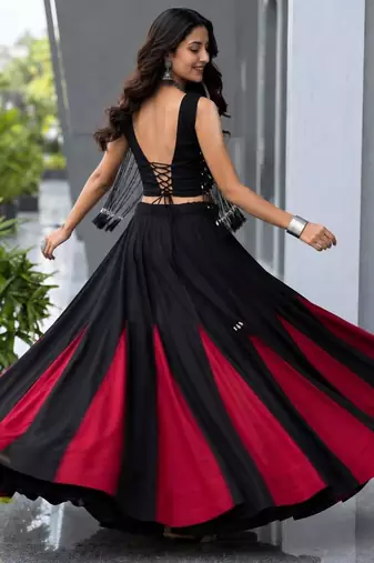 black cotton poly plain festive lehenga choli