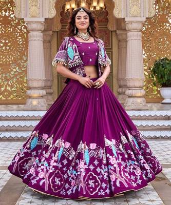 purple silk blend embroidered festive lehenga choli 1