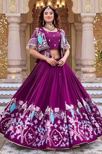purple silk blend embroidered festive lehenga choli