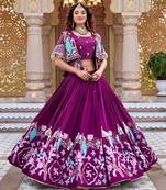 purple silk blend embroidered festive lehenga choli