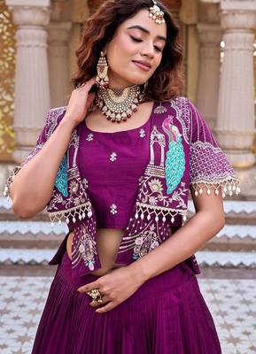 purple silk blend embroidered festive lehenga choli 2