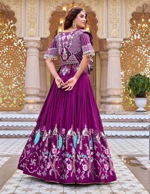 purple silk blend embroidered festive lehenga choli 3