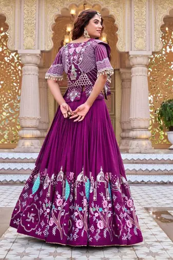 purple silk blend embroidered festive lehenga choli