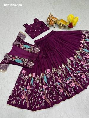 purple silk blend embroidered festive lehenga choli 4