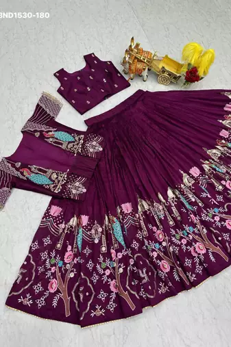 purple silk blend embroidered festive lehenga choli