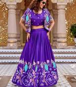 violet silk blend embroidered festive lehenga choli