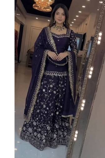 Navy Blue Embroidered Fendy Full-Stitched Sharara Palazzo Suit Set