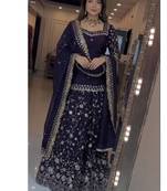 Navy Blue Embroidered Fendy Full-Stitched Sharara Palazzo Suit Set