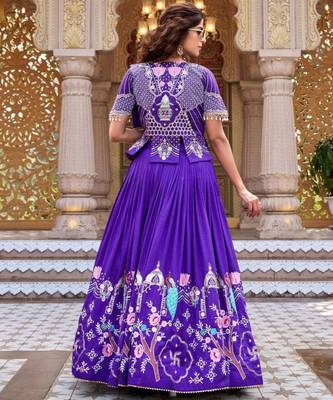 violet silk blend embroidered festive lehenga choli 2