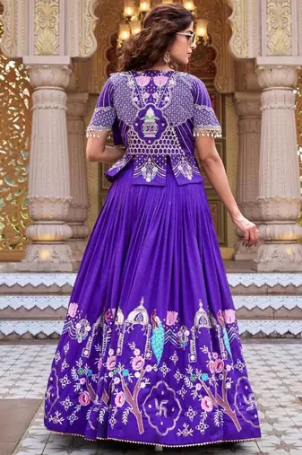 violet silk blend embroidered festive lehenga choli