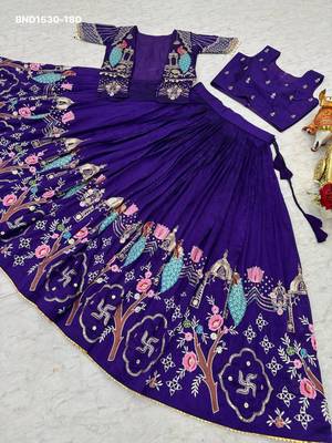 violet silk blend embroidered festive lehenga choli 3