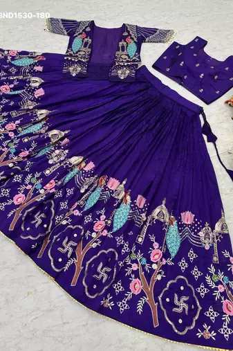 violet silk blend embroidered festive lehenga choli
