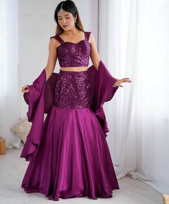 wine crepe embroidered festive lehenga choli 1