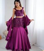 wine crepe embroidered festive lehenga choli